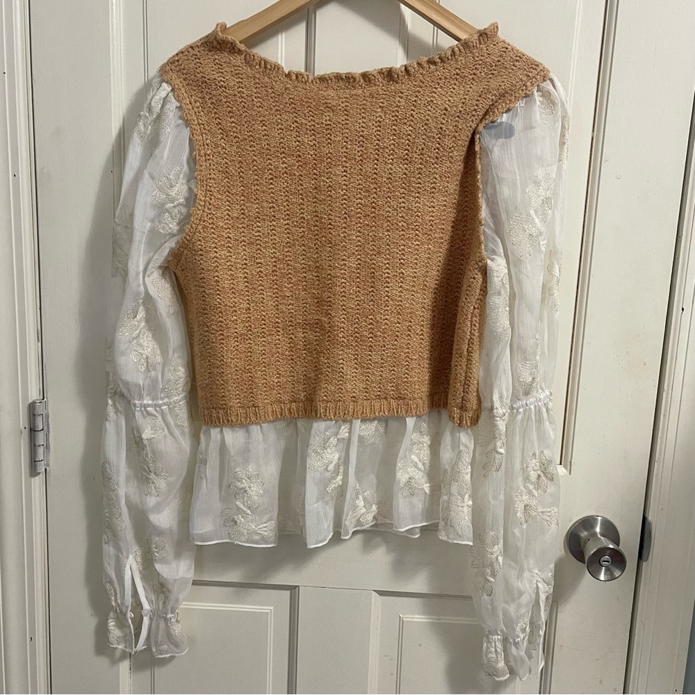 Anthropologie Layered Sweater Vest and Blouse Size Medium Sheer Knit Bohemian - Picture 11 of 12
